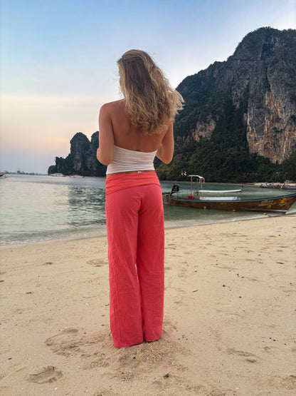 Coral linen pants