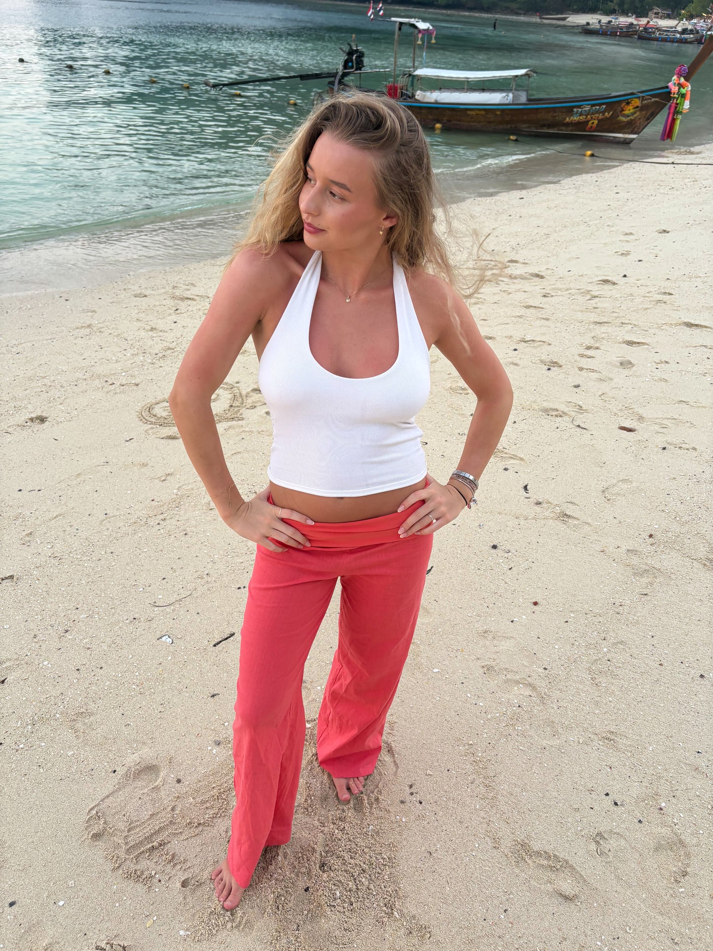 Coral linen pants