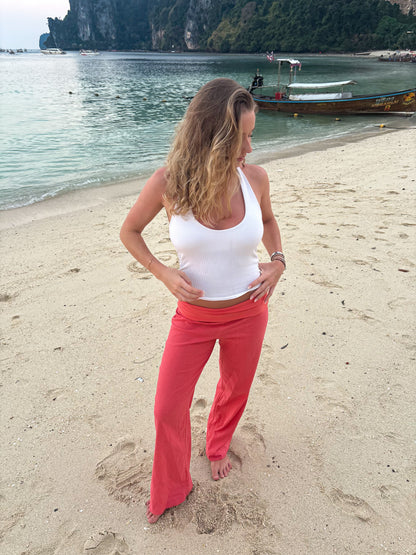 Coral linen pants