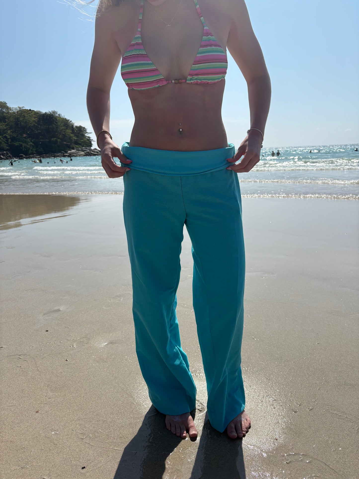 Turquoise linen pants
