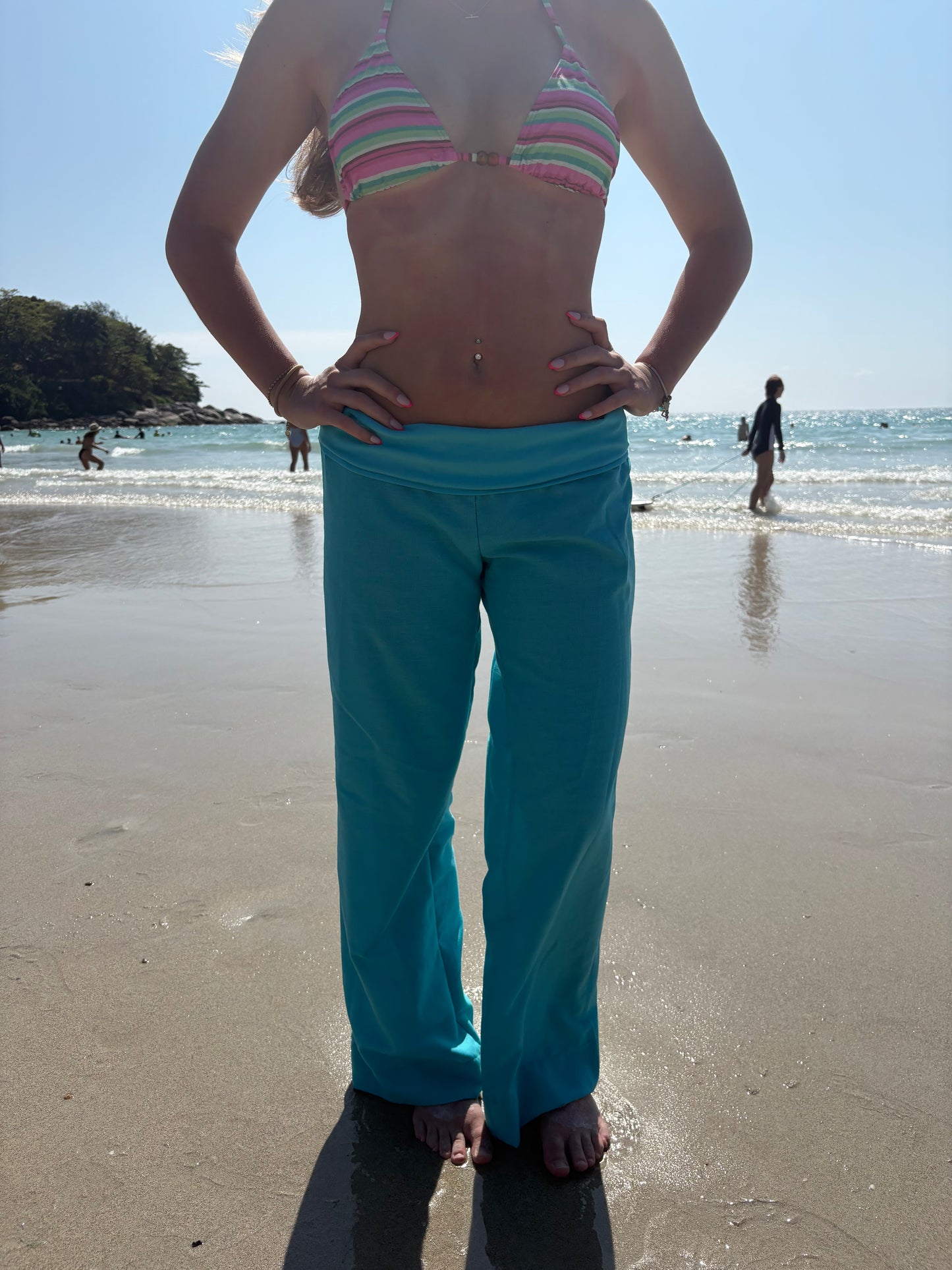 Turquoise linen pants