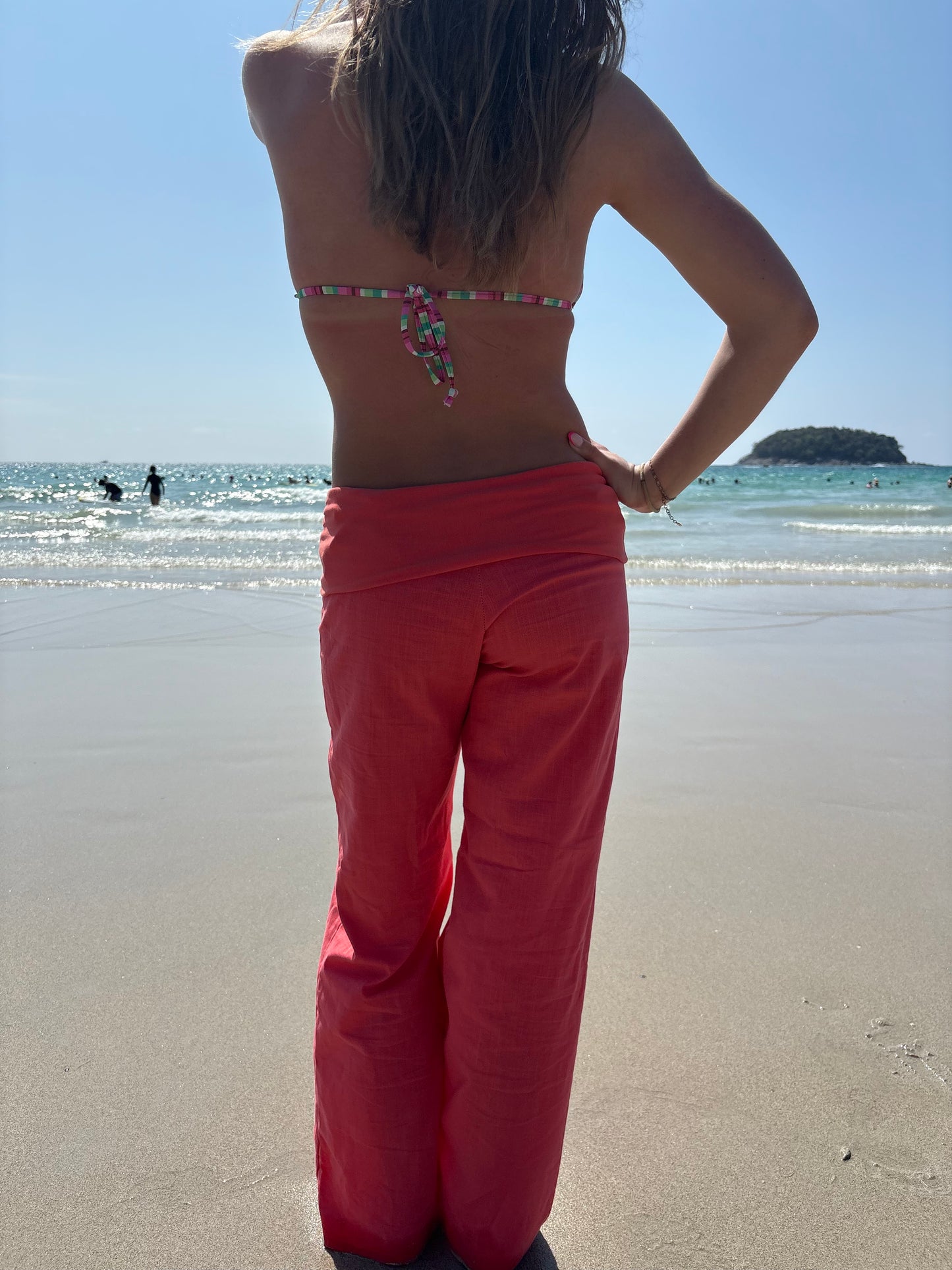 Coral linen pants